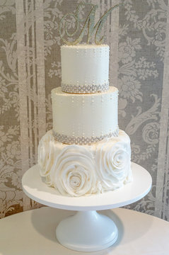 3 Tier Wedding Cake With Edible Roses And Polka Dots