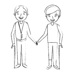 cute couple the old woman and man grandparents lovely sketch vector illustration