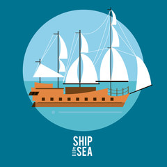 Antique ship at sea icon vector illustration graphic design