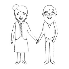 cute couple the old woman and man grandparents lovely sketch vector illustration