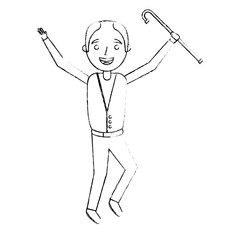 old man happy grandfather hands up character sketch vector illustration