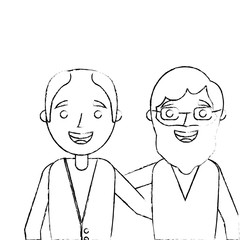 portrait cartoon of two old men embraced friends together vector illustration