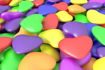 Colorful hearts background. 3D rendering.
