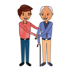young man and old man together family vector illustration