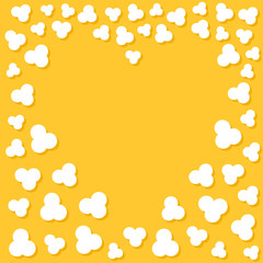 Popcorn popping. Heart shape frame. Cinema movie night sign symbol. Tasty food. Flat design style. Yellow background.