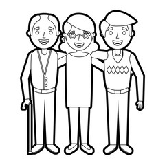 group the elderly woman and men grandparents embraced vector illustration outline