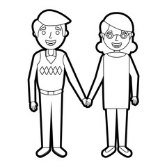cute couple the old woman and man grandparents lovely vector illustration outline