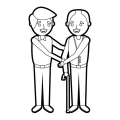 young man and old man together family vector illustration outline