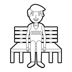 old man grandpa sitting in bench waiting vector illustration outline