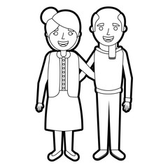 cute couple the old woman and man grandparents lovely vector illustration outline