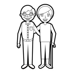 cute couple the old woman and man grandparents lovely vector illustration outline