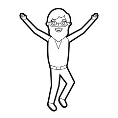 old man happy grandfather hands up character vector illustration outline