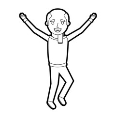 old man happy grandfather hands up character vector illustration outline