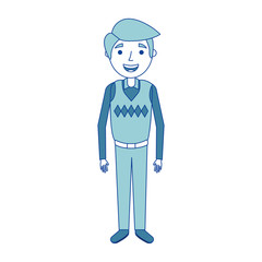 old man grandfather character standing blue vector illustration