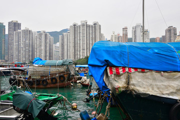 Fototapeta na wymiar boats and buildings in Hong Kong