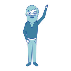 old man grandfather character standing blue vector illustration