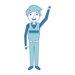 old man grandfather character standing blue vector illustration