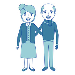 cute couple the old woman and man grandparents lovely blue vector illustration