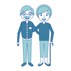 cute couple the old woman and man grandparents lovely blue vector illustration