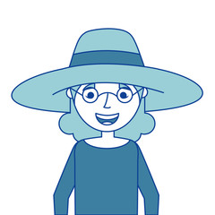 old woman portrait lady grandma cartoon blue vector illustration