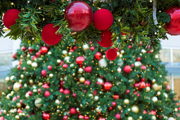 Christmas Holiday Red Ornaments on Garland closeup