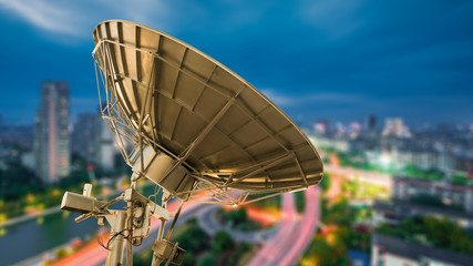 Aerial view of the city and the dish