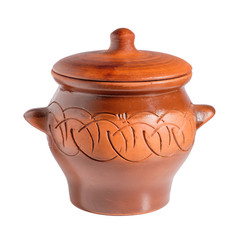 Clay pot with lid isolated on white