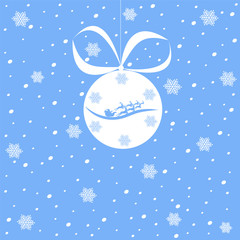 Christmas card Christmas ball on a blue background, snowflakes
