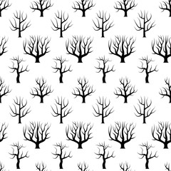 Seamless black and white curved trees without leaves background