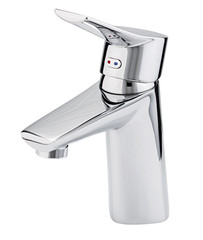 Mixer cold hot water. Modern faucet  bathroom.  Kitchen tap  . Isolated  white background. View...