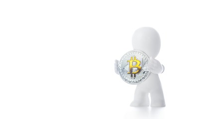 3D Man hold a Bitcoin  ( new virtual money )