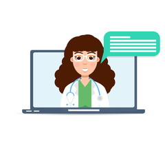 Doctor medical consultation online, internet  health service. Vector illustration.
