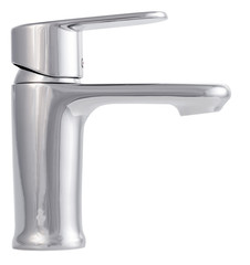 Mixer cold hot water. Modern faucet  bathroom.  Kitchen tap  . Isolated  white background. Side view.