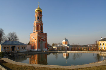 Bell tower near pond, Ascension David's Deserts - male monastery of Moscow diocese of Russian Orthodox Church, Moscow  region, Russia