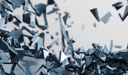 
3D Rendering Of Abstract Shattered Surface With Chaotic Flying Particles Background