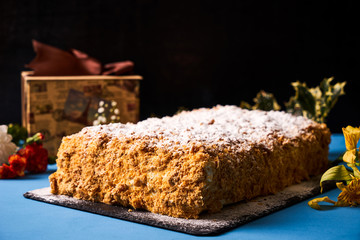 Delicious layered puff pastry napoleon cake