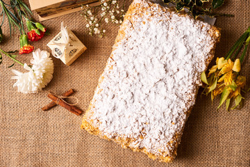 Layered puff pastry napoleon cake