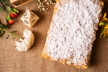 Layered puff pastry napoleon cake