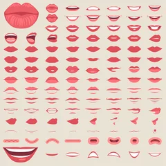 Fotobehang  vector illustration of a kiss, red lips isolated, smile male and female mouth,  © eveleen007