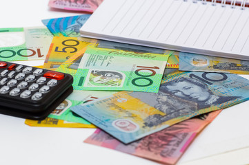 australian dollar isolated on white.business concept