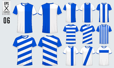 Obraz premium T-shirt sport design for soccer jersey, football kit or sport uniform template. Football t-shirt mock up. Front and back view soccer uniform. Vector Illustration.