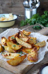 Baked potatoes with garlic, paprika and fresh parsley