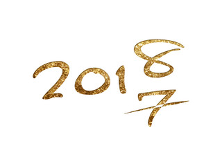 Golden glitter isolated hand writing word year 2018