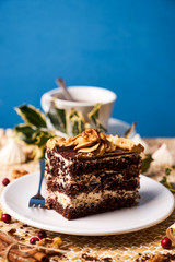 Slice of Chocolate cake with walnut