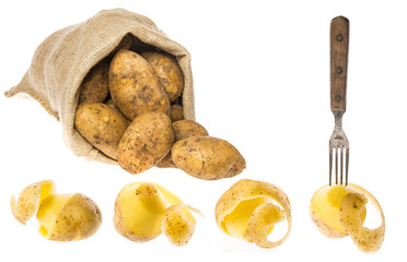 a fresh raw potatoes on a white background