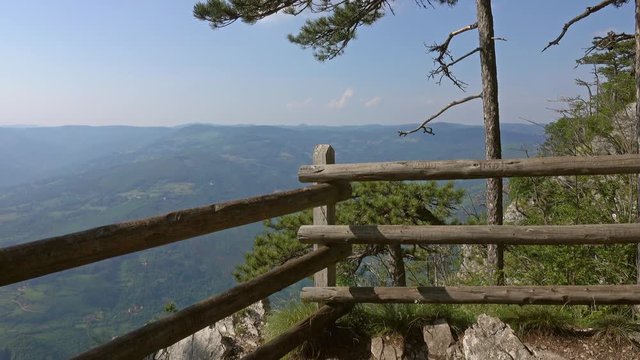 Viewpoint Banjska stena rock at Tara mountain looking down to Canyon of Drina river, Serbia, panorama 4k
