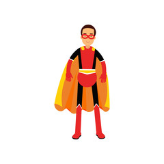 Superhero man in orange cape vector Illustration