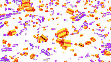 Rain of Lots of Purple with Light Green Ribbon and Yellow with Gold Ribbon Gifts