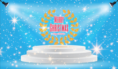 cSpotlights scene light effects with snowflakes, Christmas Holiday. New Year 2018. Vector illustration.