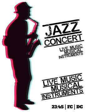 Jazz blues music concert, poster background template. Vector design poster.